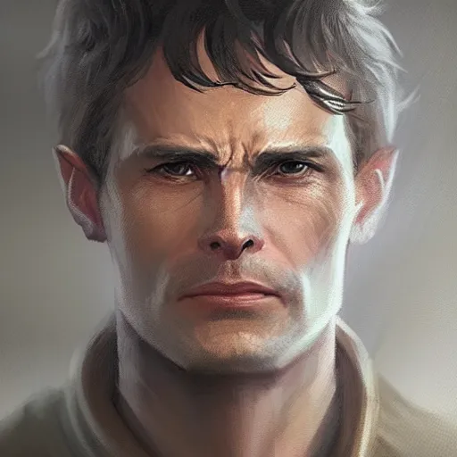 Image similar to portrait of a man by greg rutkowski, jedi master col skywalker, short messy hair, wearing jedi robes, star wars expanded universe, highly detailed portrait, he is about 5 0 years old, digital painting, artstation, concept art, smooth, sharp foccus ilustration, artstation hq