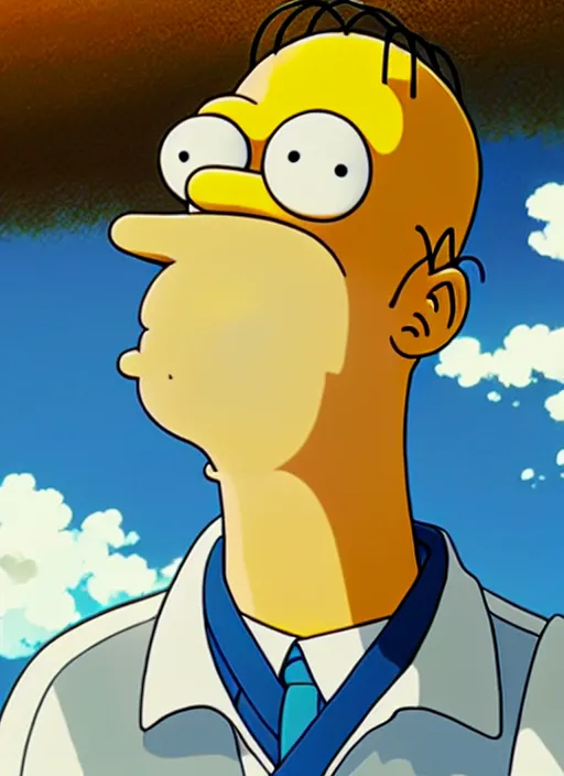 Prompt: portrait of homer simpson, cloudy sky background lush landscape illustration concept art anime key visual trending pixiv fanbox by wlop and greg rutkowski and makoto shinkai and studio ghibli