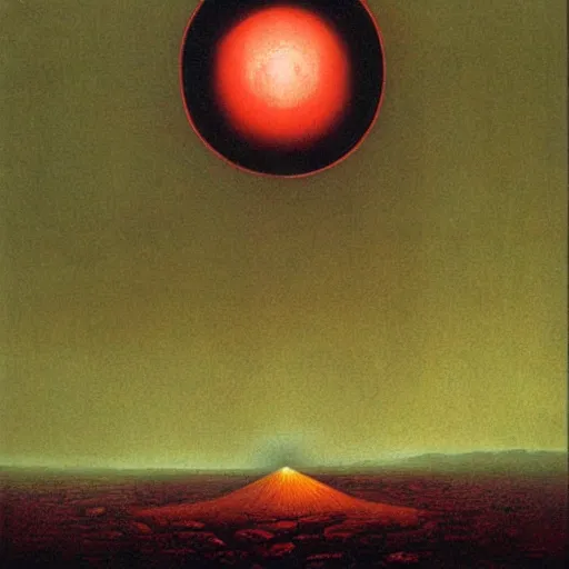 Prompt: The Earth being destroyed | red sun | style of beksinski