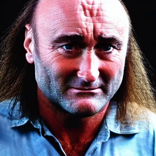 Prompt: phil collins with a mullet, crying and stomping his feet, throwing a fit, realistic photograph,