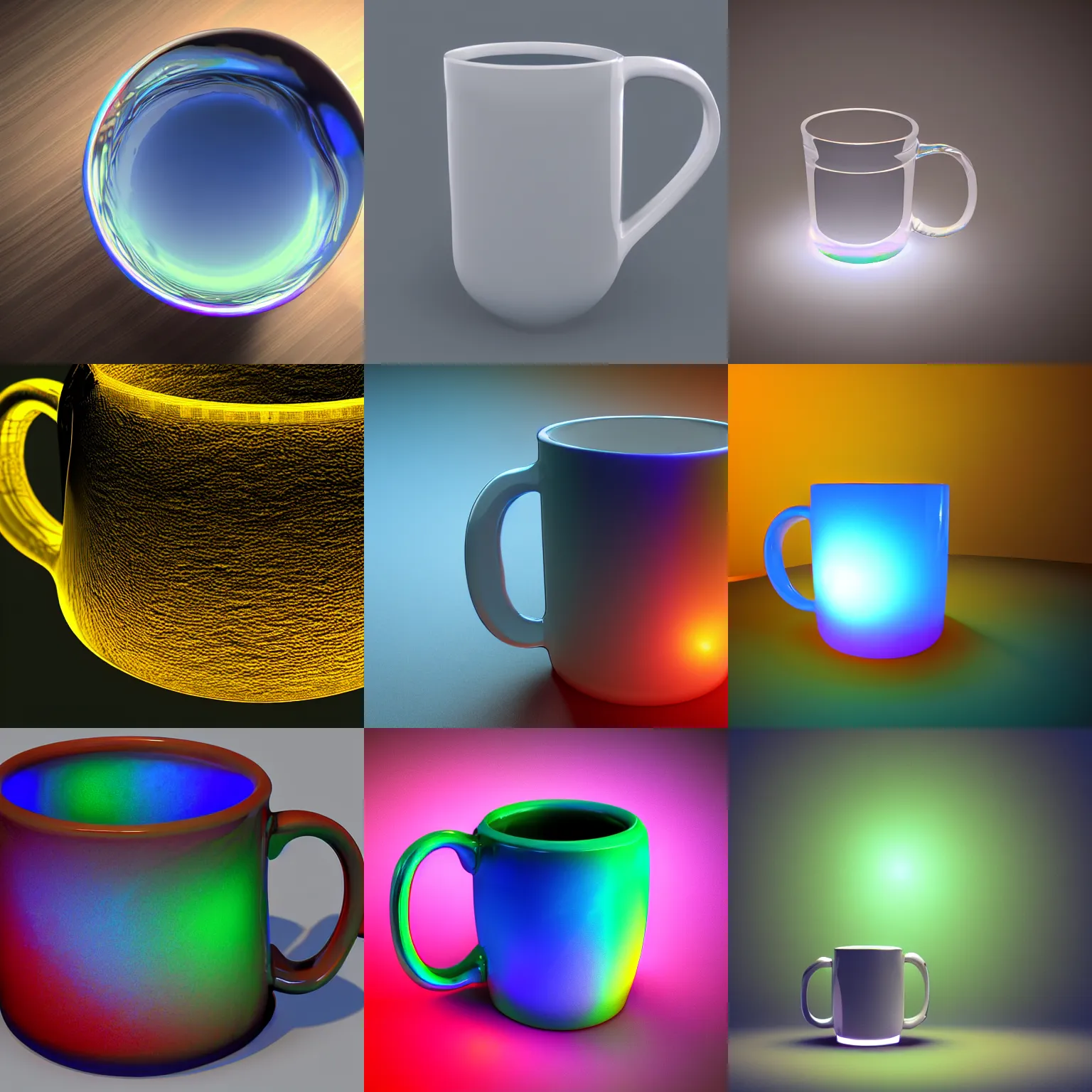 Prompt: photorealistic 3 d render of a mug refracting psychedelic light, unreal engine