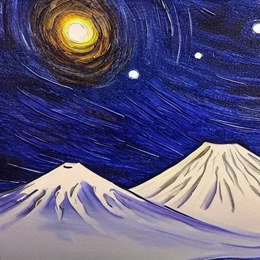 Image similar to painting of mount Fuji in style of starry night