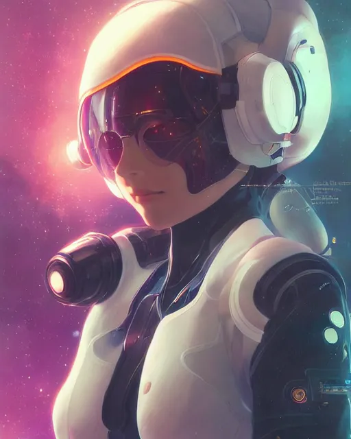 Image similar to anime visual of a female astronaut, neon, cyberpunk, black futuristic suit, stunning, highly detailed, digital painting, artstation, smooth, soft focus, illustration, art by artgerm and greg rutkowski and alphonse mucha