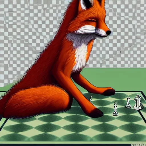 Image similar to A fox playing chess, facing the viewer, trending on FurAffinity, energetic, dynamic, digital art, highly detailed, FurAffinity, high quality, digital fantasy art, FurAffinity, favorite, character art