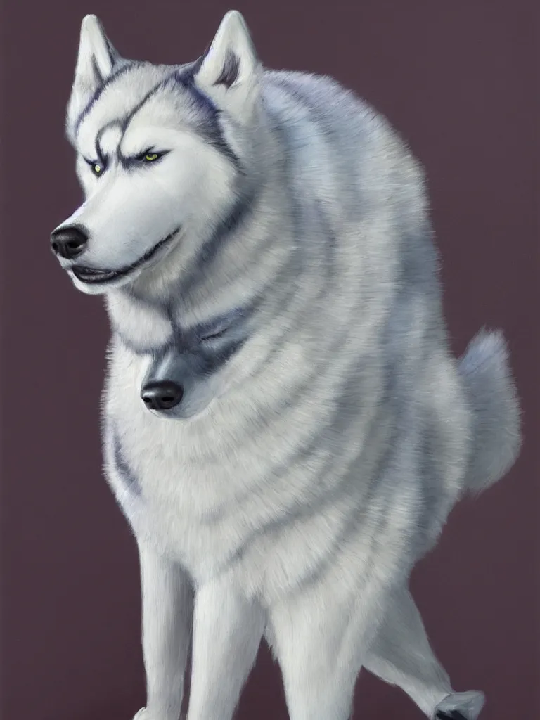 Image similar to a character design of a husky wearing a white vest, portrait painting, furry, humanoid, anthropomorphic, personify, anime