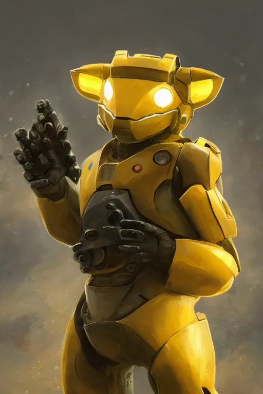 Prompt: raichu pokemon playing as master chief, oil on canvas, intricate, 8 k highly professionally detailed, hdr, cgsociety