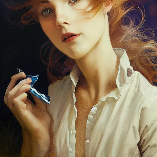 Image similar to Erin Moriarty, highly detailed, digital painting, artstation, concept art, smooth, sharp focus, illustration, ArtStation, art by artgerm and greg rutkowski and alphonse mucha and J. C. Leyendecker and Edmund Blair Leighton and Katsuhiro Otomo and Geof Darrow and Phil hale and Ashley wood and Ilya repin and Charlie Bowater