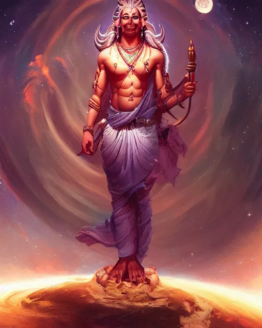 Image similar to full body portrait of Lord Shiva in Outer Space by Stanley Artgerm Lau, WLOP, Rossdraws, frank frazetta, Andrei Riabovitchev, Marc Simonetti, tranding on artstation