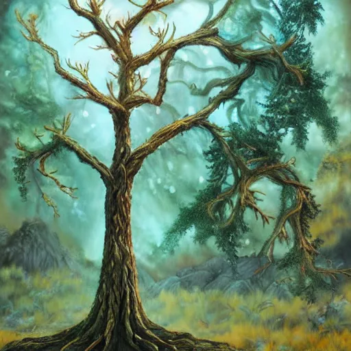 Prompt: A 22 year old tree, fantasy painting, lots of detail