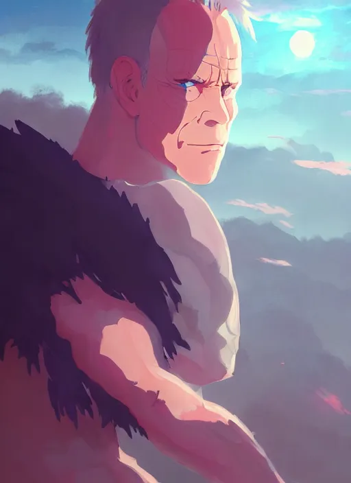 Image similar to portrait of sting, wrestling, wwe, cloudy sky background lush landscape illustration concept art anime key visual trending pixiv fanbox by wlop and greg rutkowski and makoto shinkai and studio ghibli