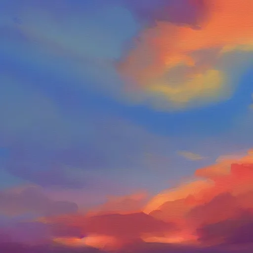 Prompt: a sky at sunset, shot in the sky, loots of clouds, digital painting, trending on artstation, by sarah jane brown
