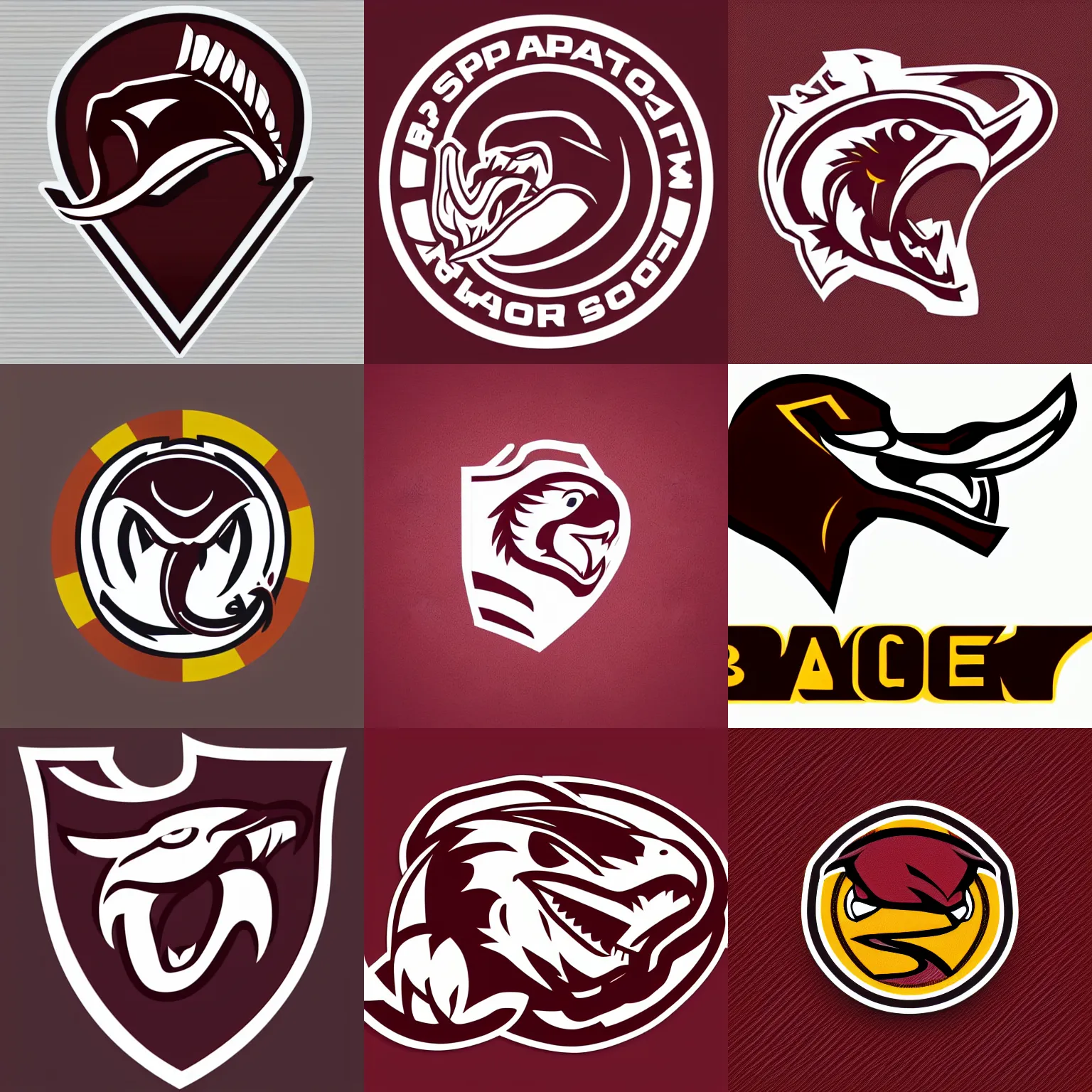 Prompt: Logo for a sports team with a cobra head mascot facing right, maroon and white, vector logo, simple line art, no text