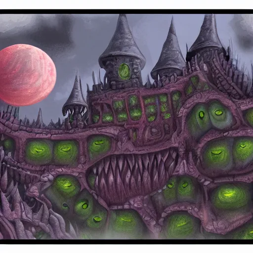 Prompt: a digital painting of the dark goblin fortress of nugsanguslu, highly detailed digital art