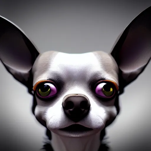 Prompt: a chihuahua with a third eye living in an extradimensional reality, in the style of wlop, illustration, epic, fantasy, hyper detailed, smooth, unreal engine, sharp focus, ray tracing, physically based rendering, renderman, beautiful