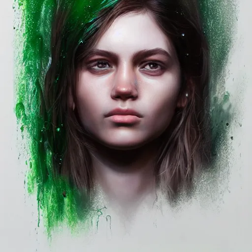 Prompt: face with green goo on it hyperrealistic portrait, photo realistic, poster, artstation, volumetric lighting, digital art, very detailed face by magali villeneuve