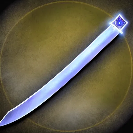 Prompt: a magical fantasy sword with straight lines and gemstone in the hilt, energy radiating from along the blade
