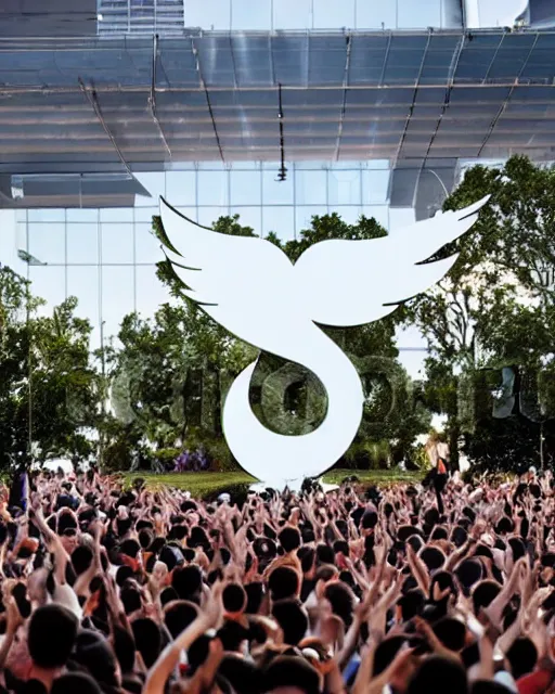 Image similar to stock photo of people worshipping the twitter logo,