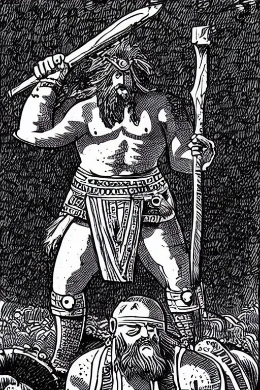 Image similar to ancient historically accurate depiction of the Bible Character Goliath of Gath, the Philistine warrior giant by mcbess