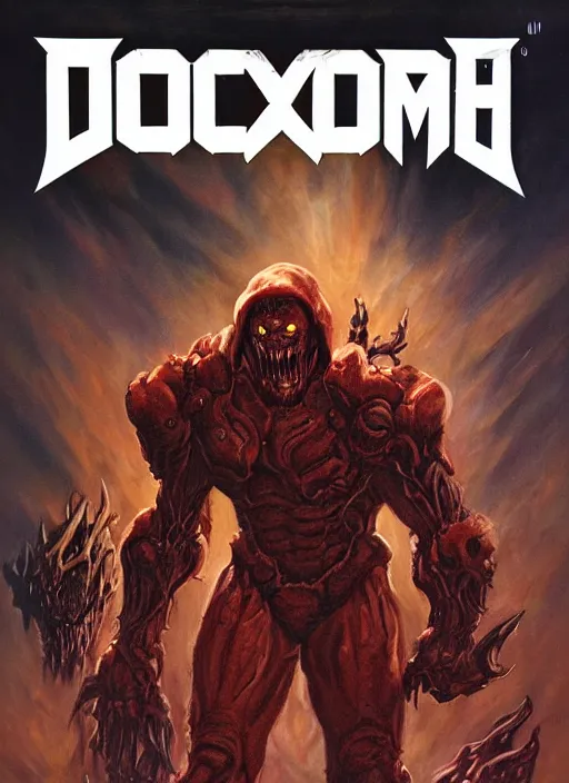 Image similar to ( doom ) box cover featuring hellknight by kenneth scott and idsoftware