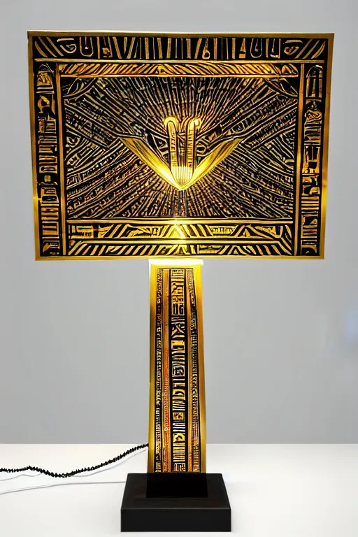 Image similar to Egyptian tomb table lamp, intricate art deco leaf designs, elegant, highly detailed egyptian patterns, hieroglyph, sharp focus, art by Artgerm and beeple