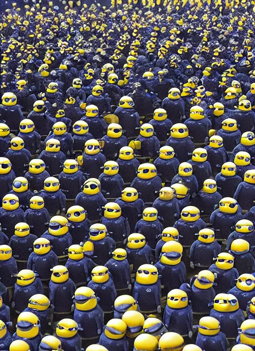 Image similar to hyperrealistic and heavy detailed moncler runway show of minions, leica sl 2 5 0 mm, vivid color, high quality, high textured, real life