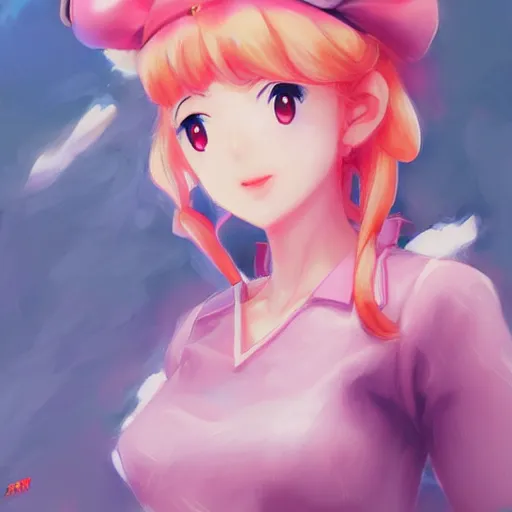 Image similar to anime portrait of princess peach as an anime girl by Stanley Artgerm Lau, WLOP, Rossdraws, James Jean, Andrei Riabovitchev, Marc Simonetti, and Sakimichan, trending on artstation