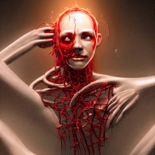 Image similar to , flesh box with wires sticking out, a computer made out of flesh, computer made out of flesh, skin on the gaming pc, personal computer horror, server, electronic, skinned alive, blood, intricate, highly detailed, digital painting, artstation, concept art, smooth, sharp focus, illustration,