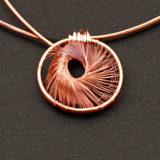 Image similar to a beautiful circular pendant made of sand and dirt, tied together by copper wire