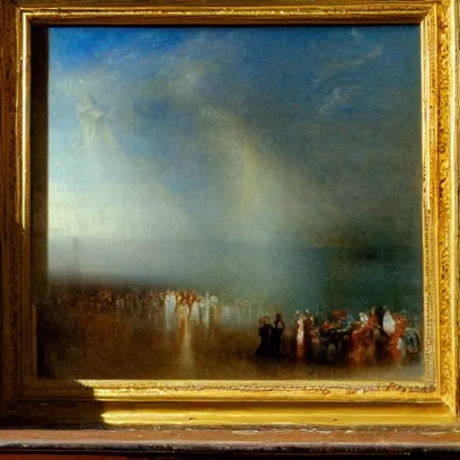 Prompt: a symphonic orchestra playing by the sea ( ( ( in the style of turner ) ) )