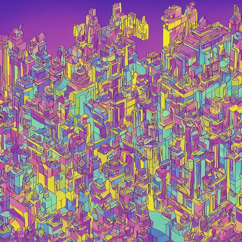 Image similar to Bismuth city wedding cake, high definition, graphic novel art, 4k, by Genndy Tartakovsky