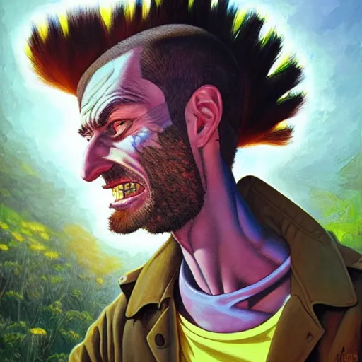 Image similar to lucky mohawk projector portrait by gaston bussierre and charles vess and james jean and erik jones and rhads, inspired by rick and morty, epic, funny, huge scale, beautiful fine face features, intricate high details, sharp, ultradetailed