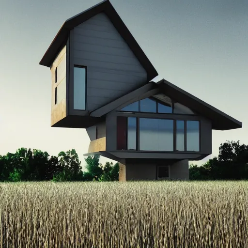 Prompt: a 4 k picture of a modern day house in the middle of nowhere, digital art