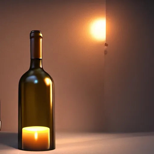 Prompt: wine bottle in candle - lit cool luxury igloo, highly detailed, concept art, realistic, octane render, unreal engine, up close shot