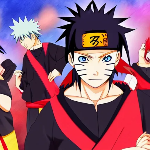 Image similar to naruto as an akatsuki member with sharinggan,