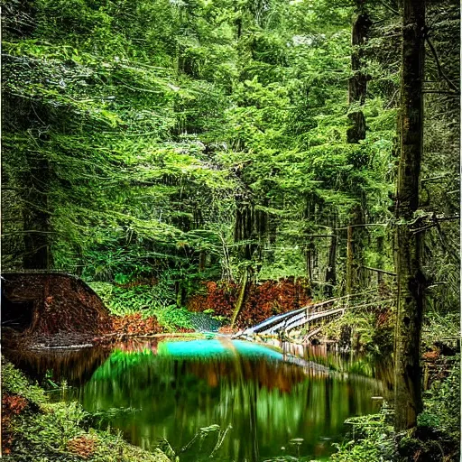 Image similar to a small hidden lake in the forest, beautiful art