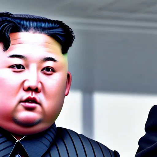 Image similar to kim jong un in bts kpop group, 4 k, high resolution, still, landscape, hd, dslr, hyper realistic