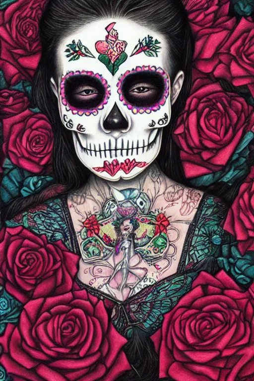Image similar to Illustration of a sugar skull day of the dead girl, art by chie yoshii