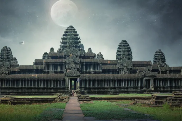 Prompt: brutalist futuristic angkor wat by jessica rossier