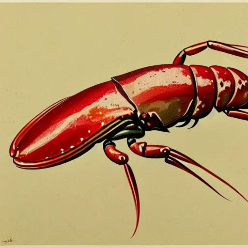 Prompt: 1950s lobster . muted colors by Jean-Baptiste Monge