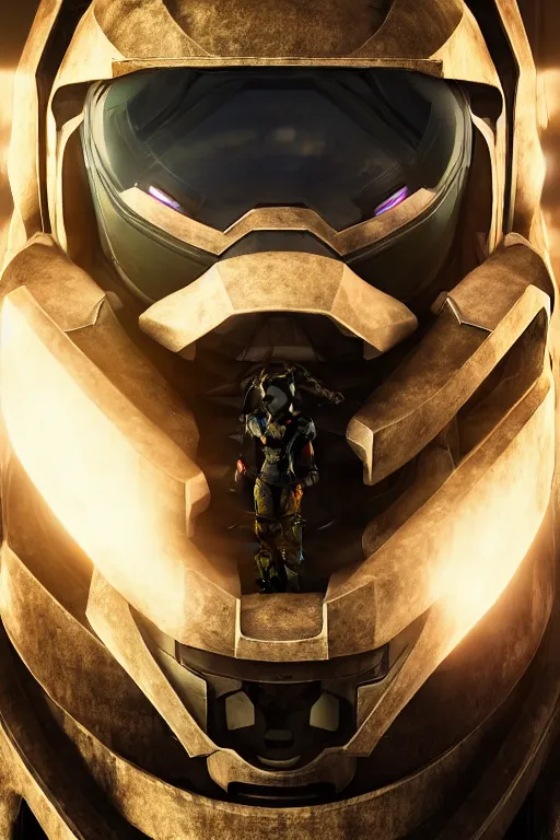 Image similar to robot ninja mask helmet halo master chief radiating a glowing aura global illumination ray tracing hdr fanart arstation by ian pesty and katarzyna da „ bek - chmiel