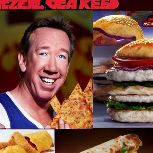 Image similar to tim allen!!!!!!!!!!! taco bell, pizza hut, mcdonalds, kentucky fried chicken, burger king, sonic, wendys, papa johns