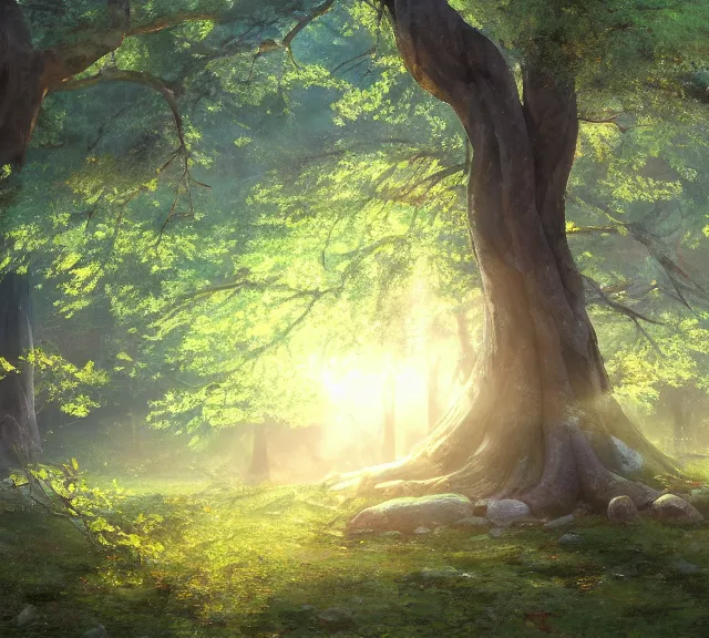 Prompt: a sakura tree in a forest, sunbeams, natural lighting. 8 k, octane render, full shot. by makoto shinkai, stanley artgerm lau, wlop, rossdraws, james jean, andrei riabovitchev, marc simonetti, krenz cushart, sakimichan, d & d trending on artstation, digital art.