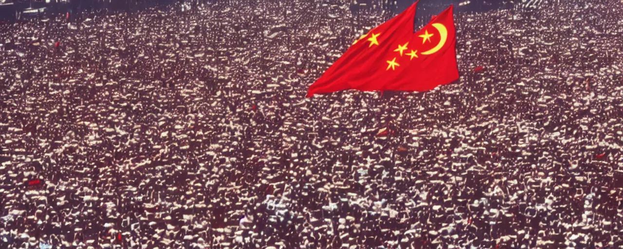 Prompt: tiananmen square protests, china, 1 9 8 9, national geographic, canon 5 0 mm, cinematic lighting, photography, retro, film, kodachrome