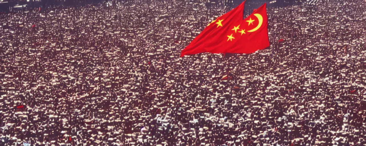 Image similar to tiananmen square protests, china, 1 9 8 9, national geographic, canon 5 0 mm, cinematic lighting, photography, retro, film, kodachrome