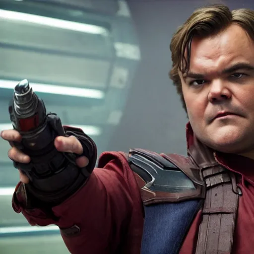 Image similar to film still of Jack Black as Star Lord in Guardians of the Galaxy