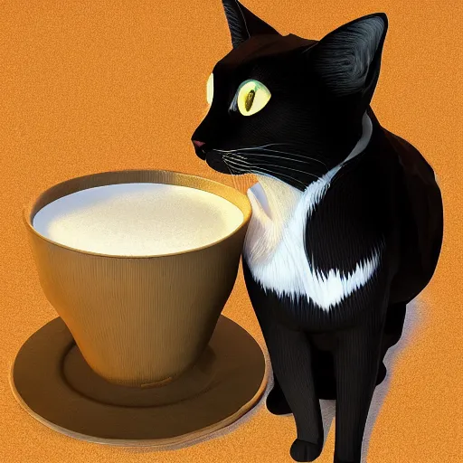 Image similar to high - polygonal cat with milk, in game pathologic 2, digital art, unreal engine, cinematic composition, sharp, details, hyper - detailed, hd