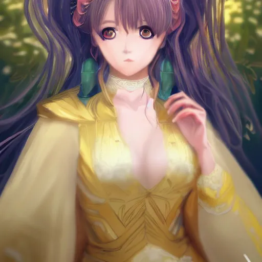 Image similar to portrait of an anime princess in white and golden clothes , digital painting , artstation , devian art , 4k , HD