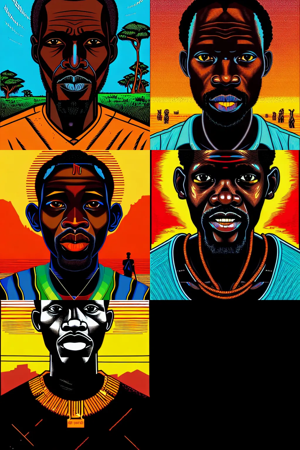 Prompt: portrait of a south sudanese man by dan mumford
