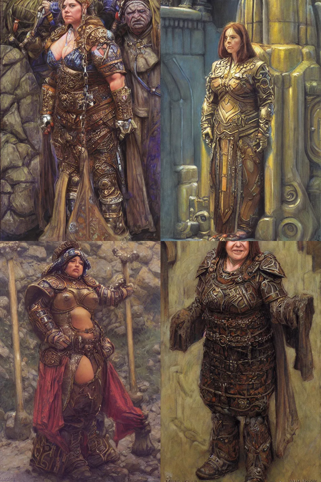 Image similar to female dwarven noblewoman, chubby short stature | by donato giancola