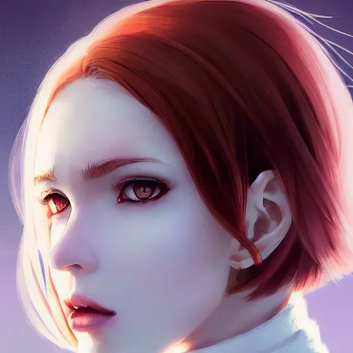 Prompt: beautiful pale vampire with auburn hair in a white turtleneck dress, on a super yacht, by guweiz and wlop and ilya kuvshinov and and moebius and bilal and artgerm, symmetrical eyes, aesthetic, gorgeous, stunning, alluring, attractive, half body portrait, artstation, deviantart, pinterest, digital art